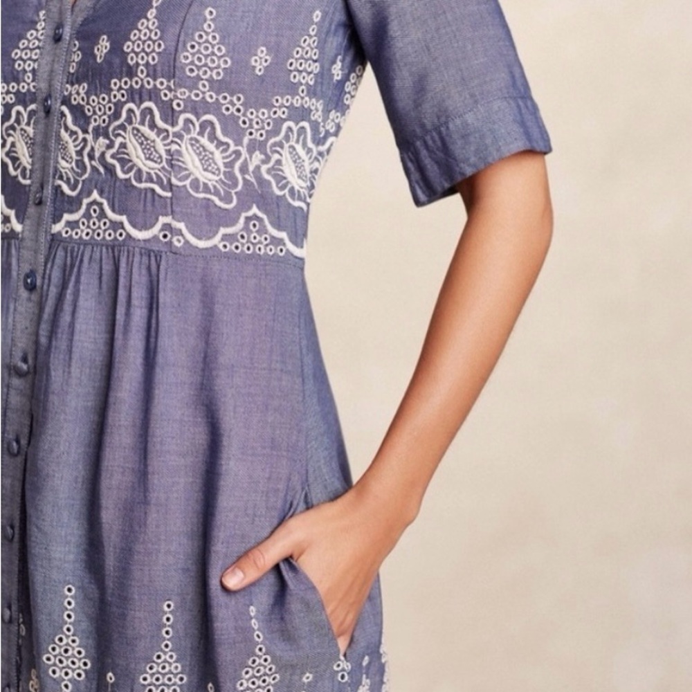 Anthropologie Moulinette Soeurs Blue and White Embroidered Waters Midi Dress Sz4 - Picture 8 of 10